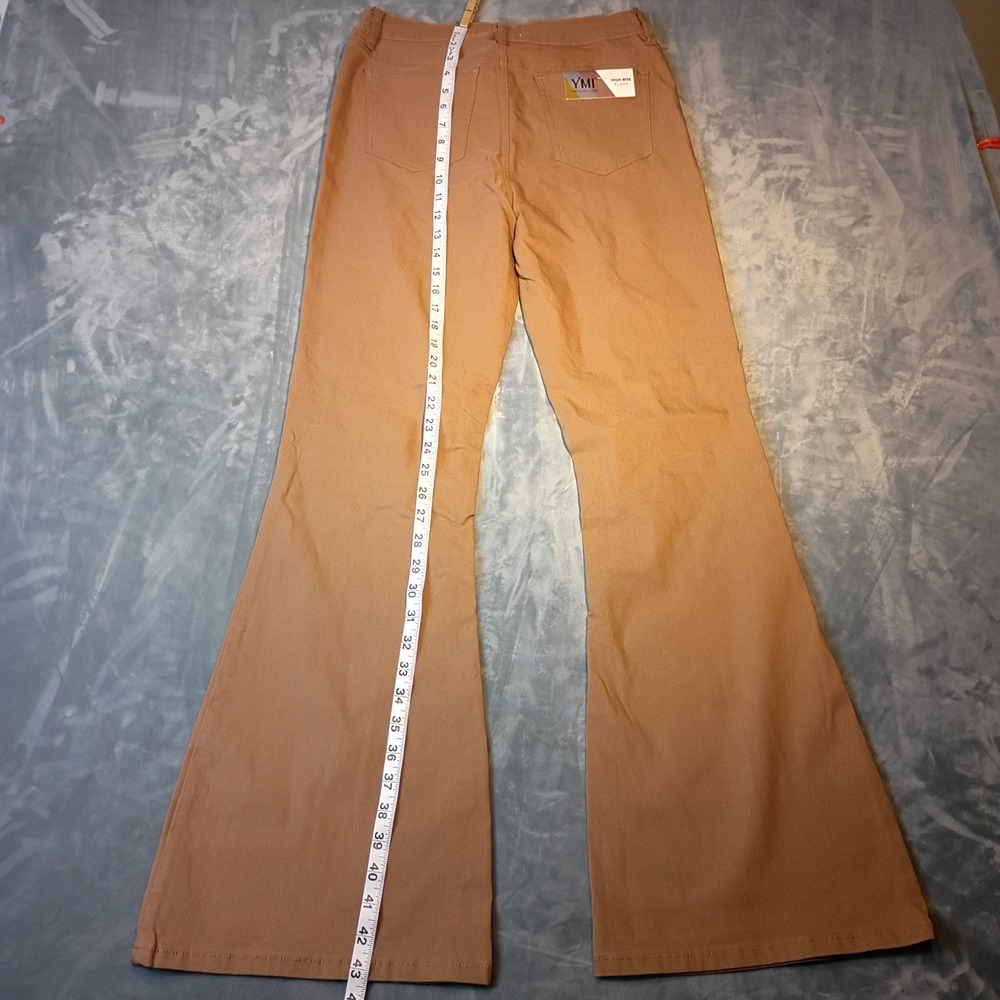 YMI Women High Rise Flare Jeans Tan Brown Wide Leg Retro Style Pants NWT - Picture 5 of 6